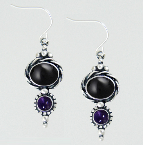 Sterling Silver Drop Dangle Earrings With Black Onyx And Iolite